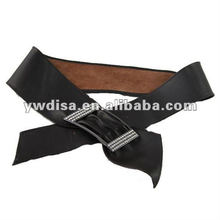 Wide Ribbon Leather Belt For Woman With Rhinestones Buckle